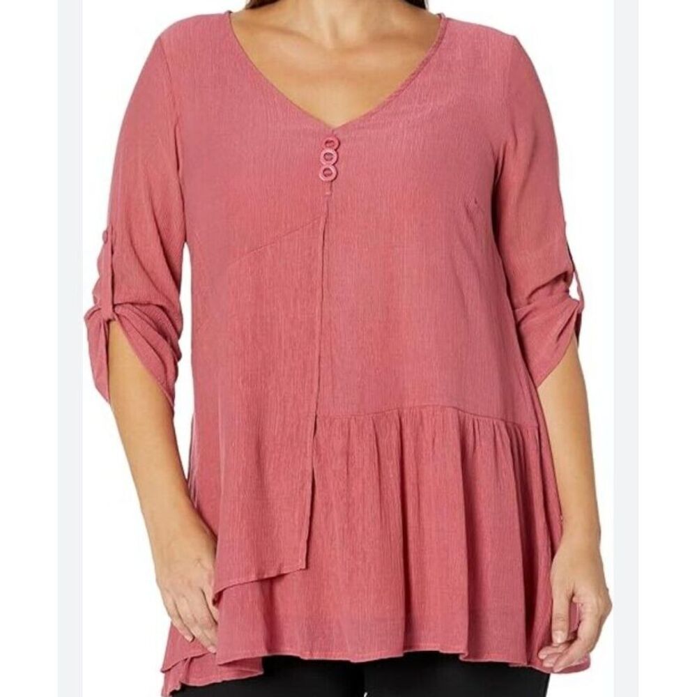 Zim‎ & Zoe by City Chic Raspberry Pink Plain Layered Tunic Top 3XL